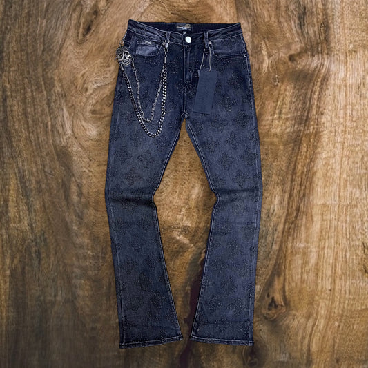 PMJ27F25-100 - Snow Ball F&B Rhinestone Stacked Flare Jeans