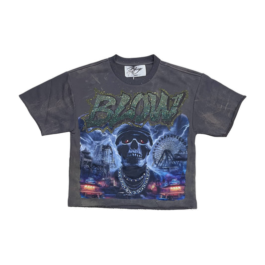 T1442 - Blow with Rhinestones Cropped Top T-Shirt