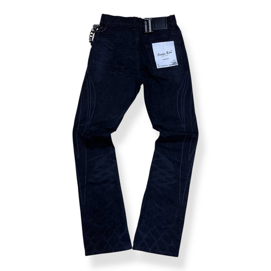 JP25527 - FIELD FLOCKED Flare Stacked Jeans