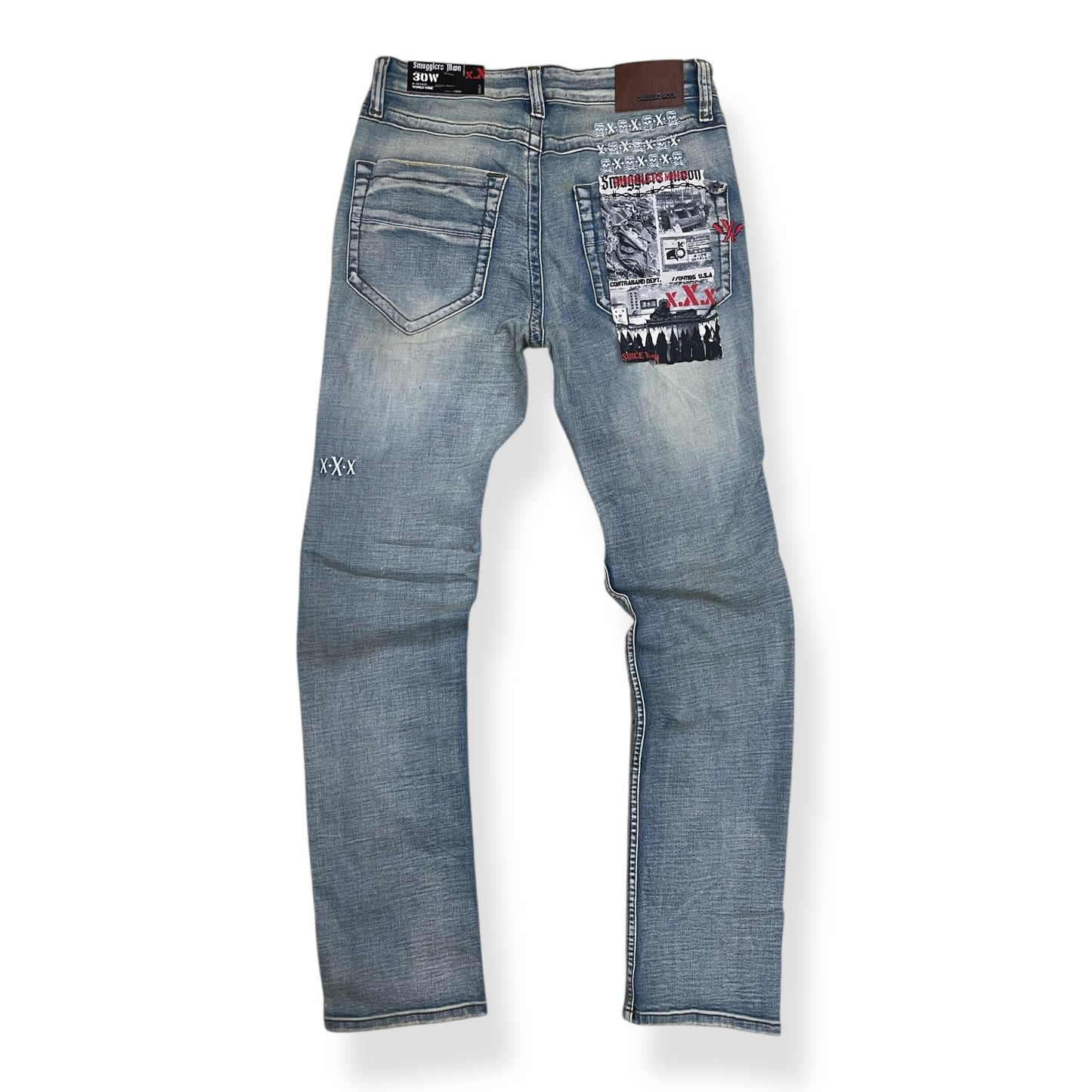 SM-WB-5670 - Skulls Studded Rip n Repair Skinny Straight-Fit Stretch Jeans