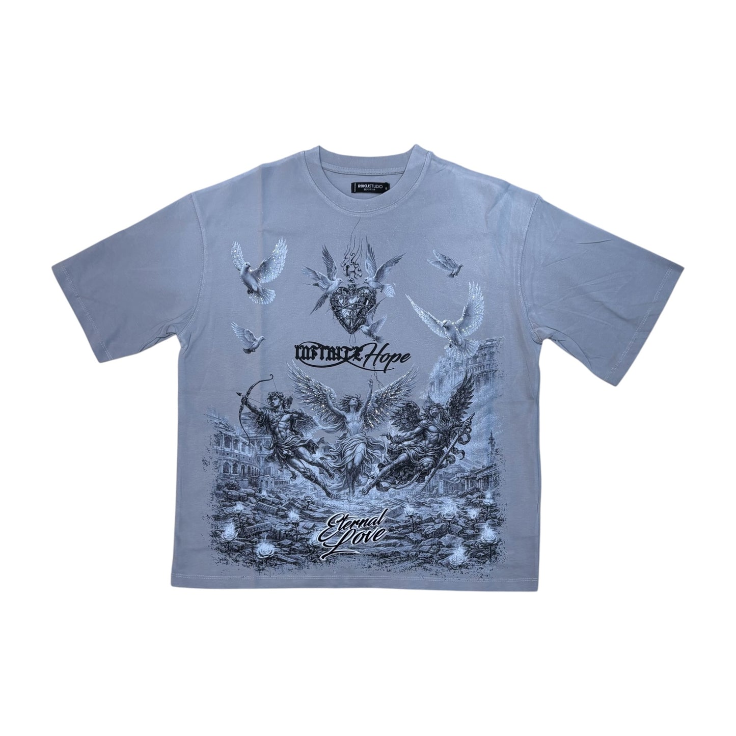WH-RK1482119 - Infinite Hope with Rhinestones Boxy Graphic T-Shirt