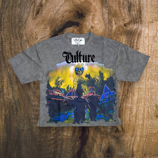 T1353 - Culture with Rhinestones Cropped Top T-Shirt