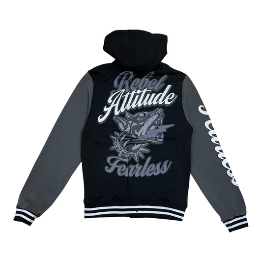 152-504 - Rebel Attitude Fearless Light Weight Fleece Varsity Jacket w/Hoodie