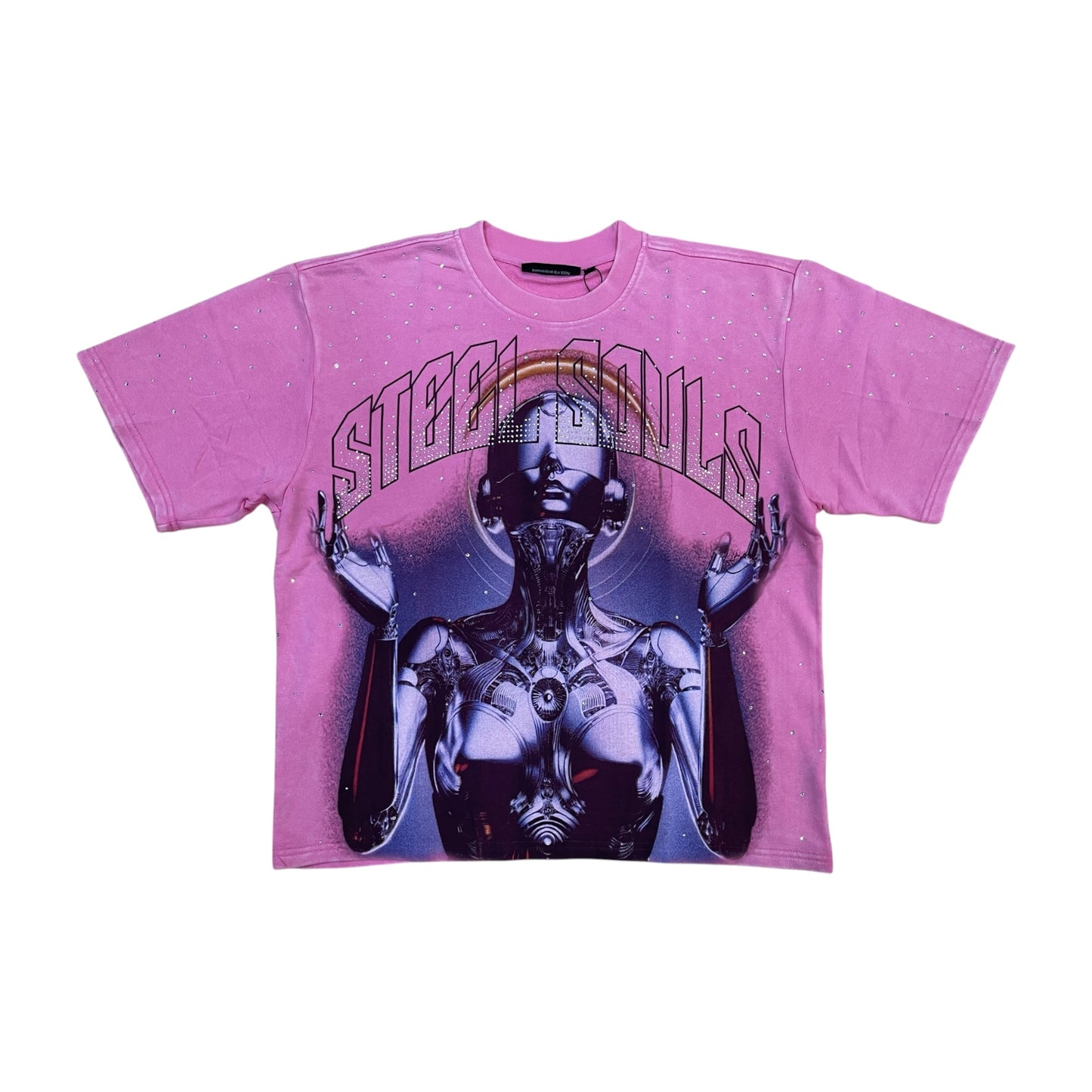 WH-610-11198 - Steel Souls with Rhinestones Cropped Graphic T-Shirt