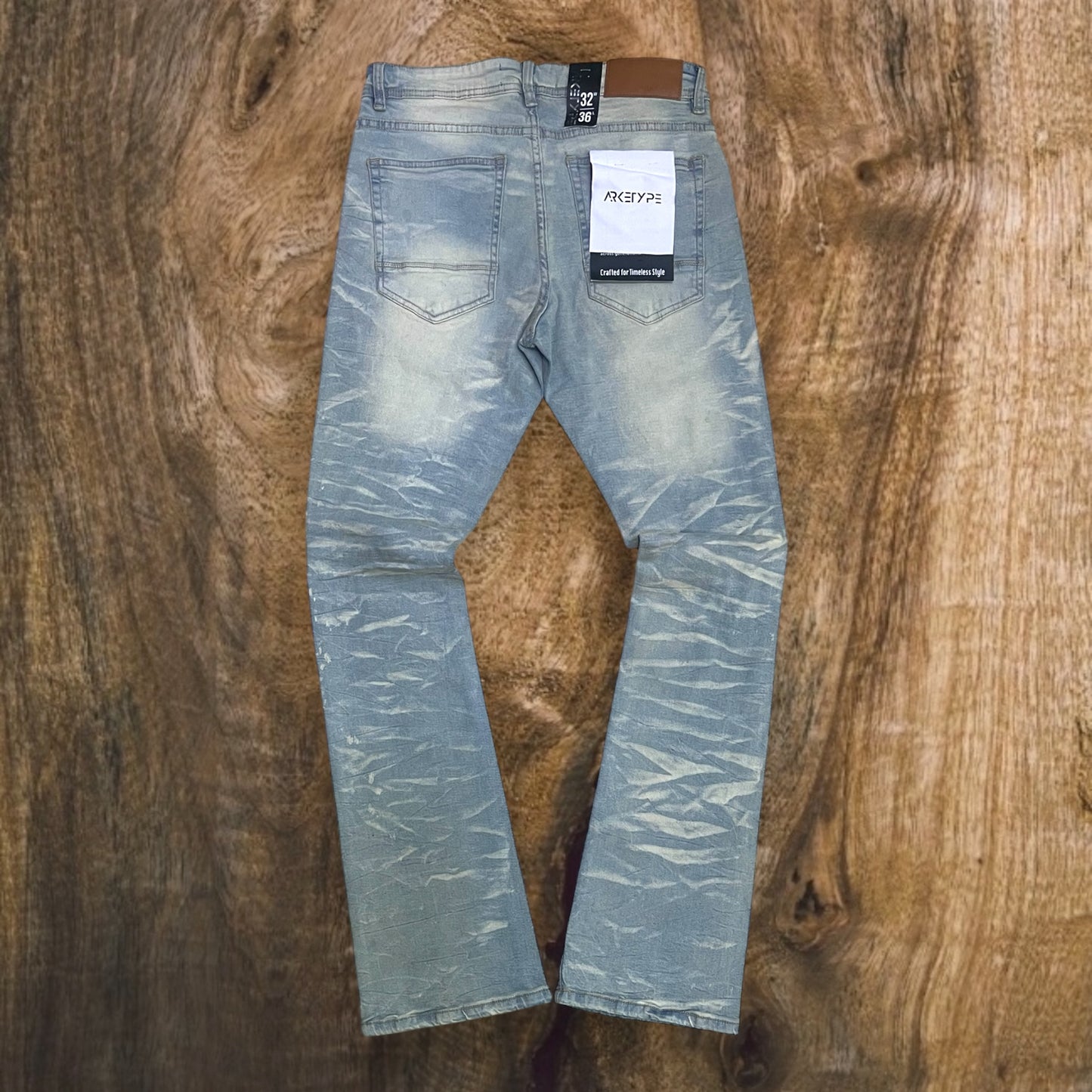 P545 - Tribal Flock with Studs Stretchable Stacked Flared Jeans