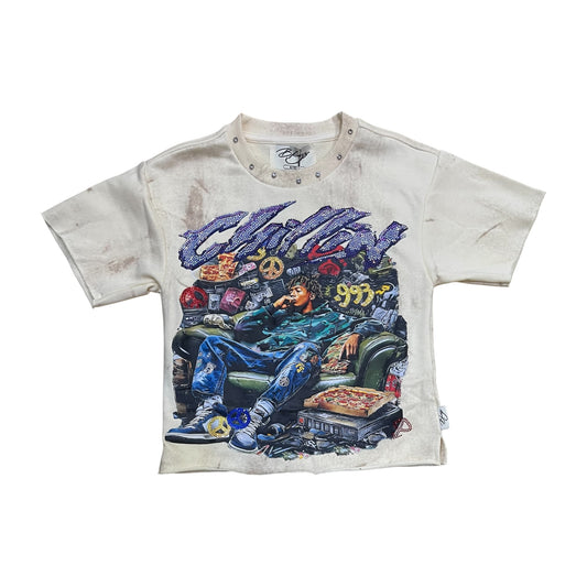 T1484B - Boy's/Kid's Chillin Rhinestones Cropped Top T-Shirt