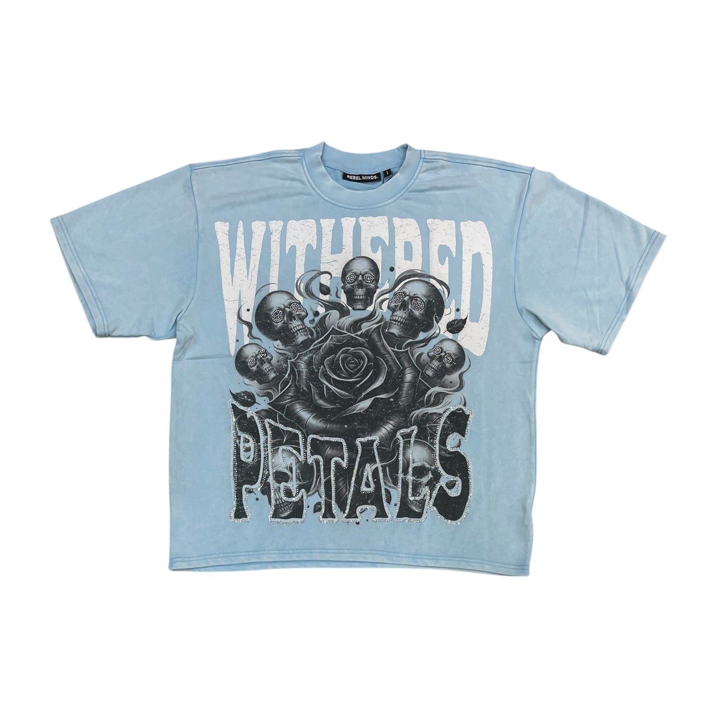 WH-610-11132 - Withered Petals with Rhinestones Cropped Graphic T-Shirt