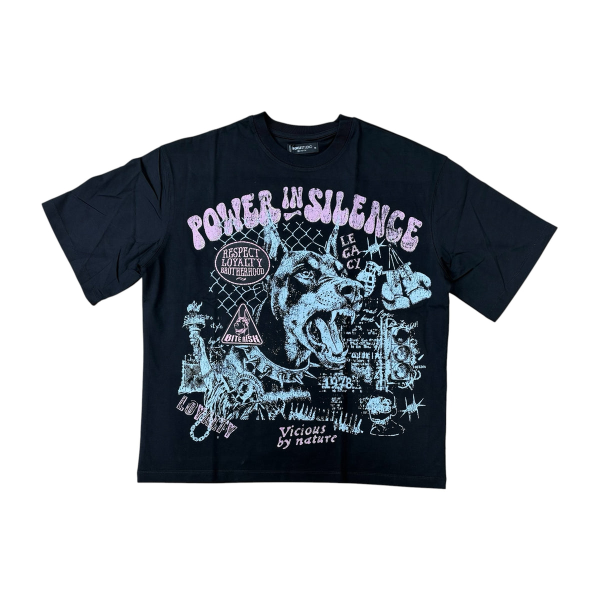 WH-RK1482188 - Power with Rhinestones Boxy Graphic T-Shirt