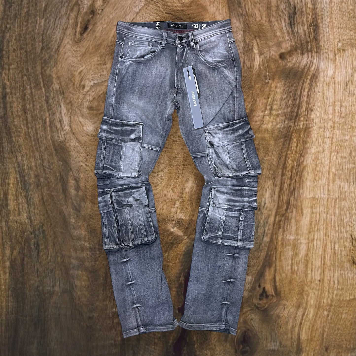 P536 - OS Cargo Stretchable Stacked Flared Jeans