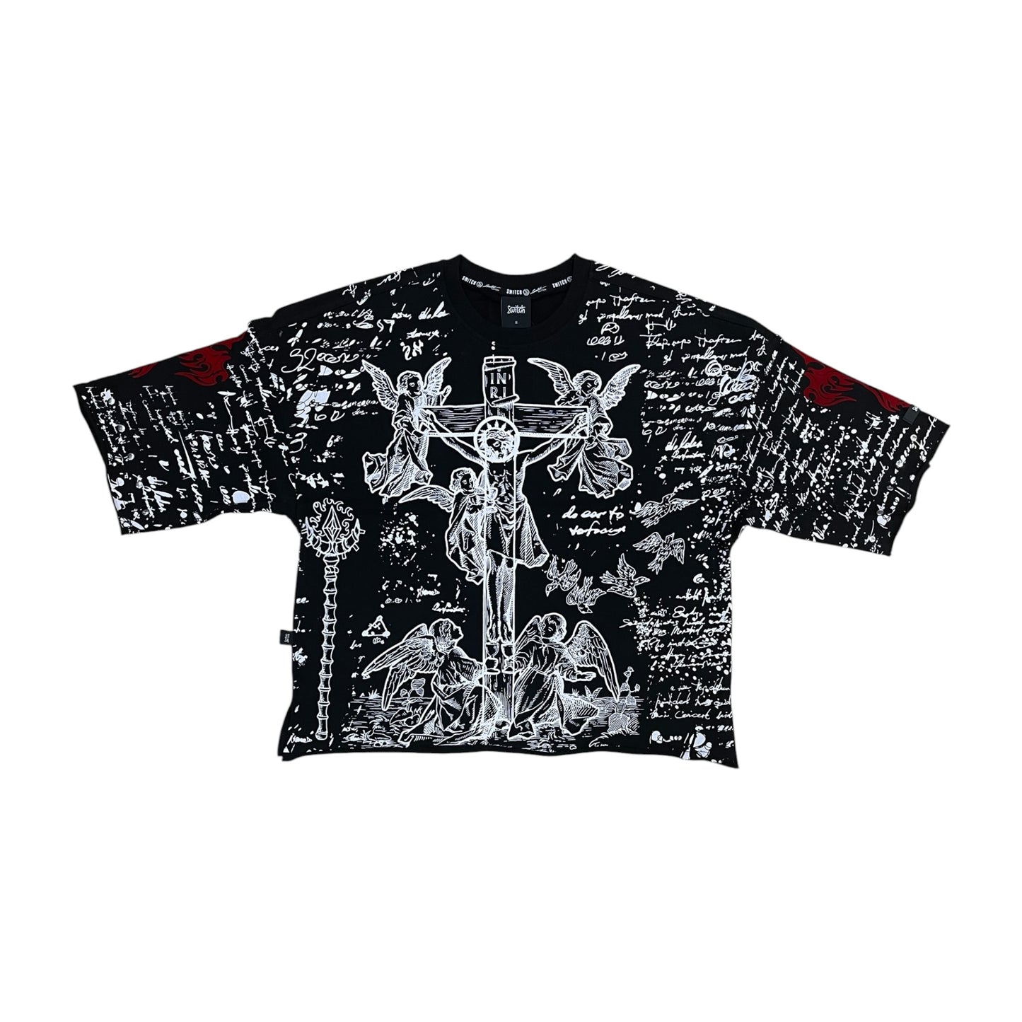 WH-SW6115 - Saint Ruins with Silver Studs Cropped Top Graphic T-Shirt