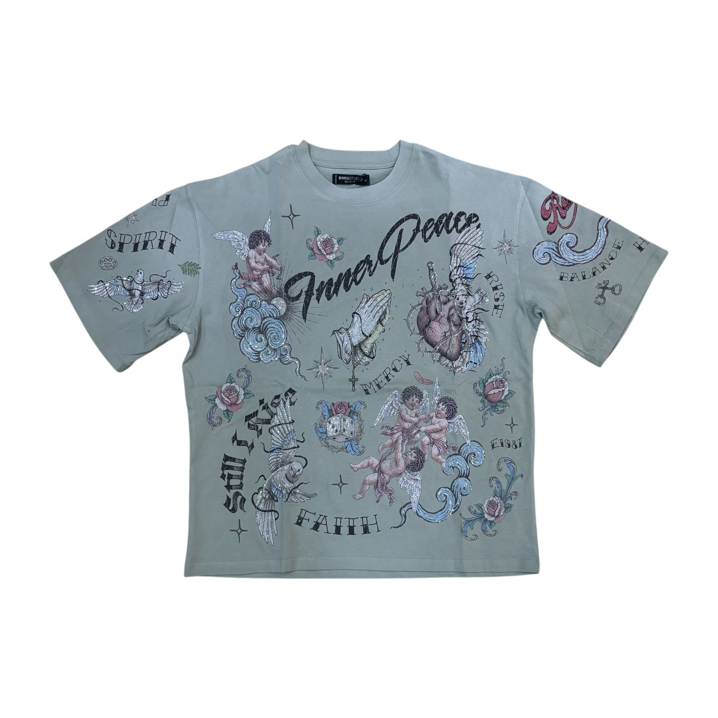 WH-RK1482091 - Faith Faded with Rhinestones Boxy Graphic T-Shirt