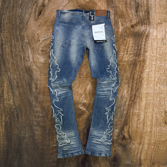 P541 - WWW Heavy Frayed Stretchable Stacked Flared Jeans