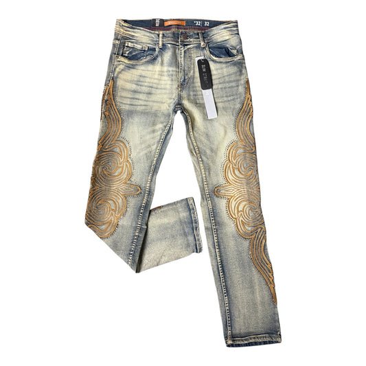 WH-P568 - Ornate Embroidered with Rhinestones Slim Straight-Fit Stretch Jeans