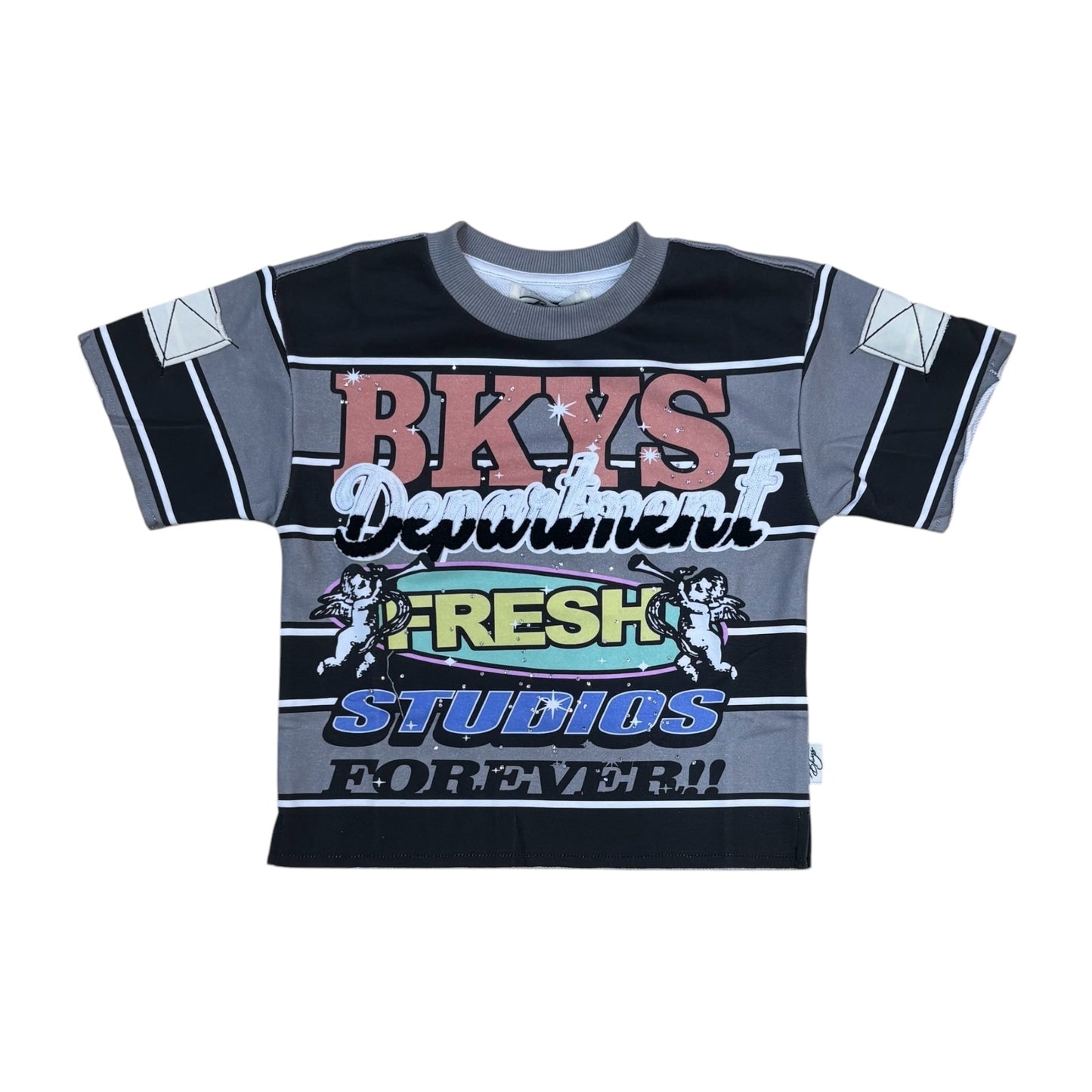 T1669B - Boy's/Kid's Fresh Studios Forever with Rhinestones Crop T-Shirt
