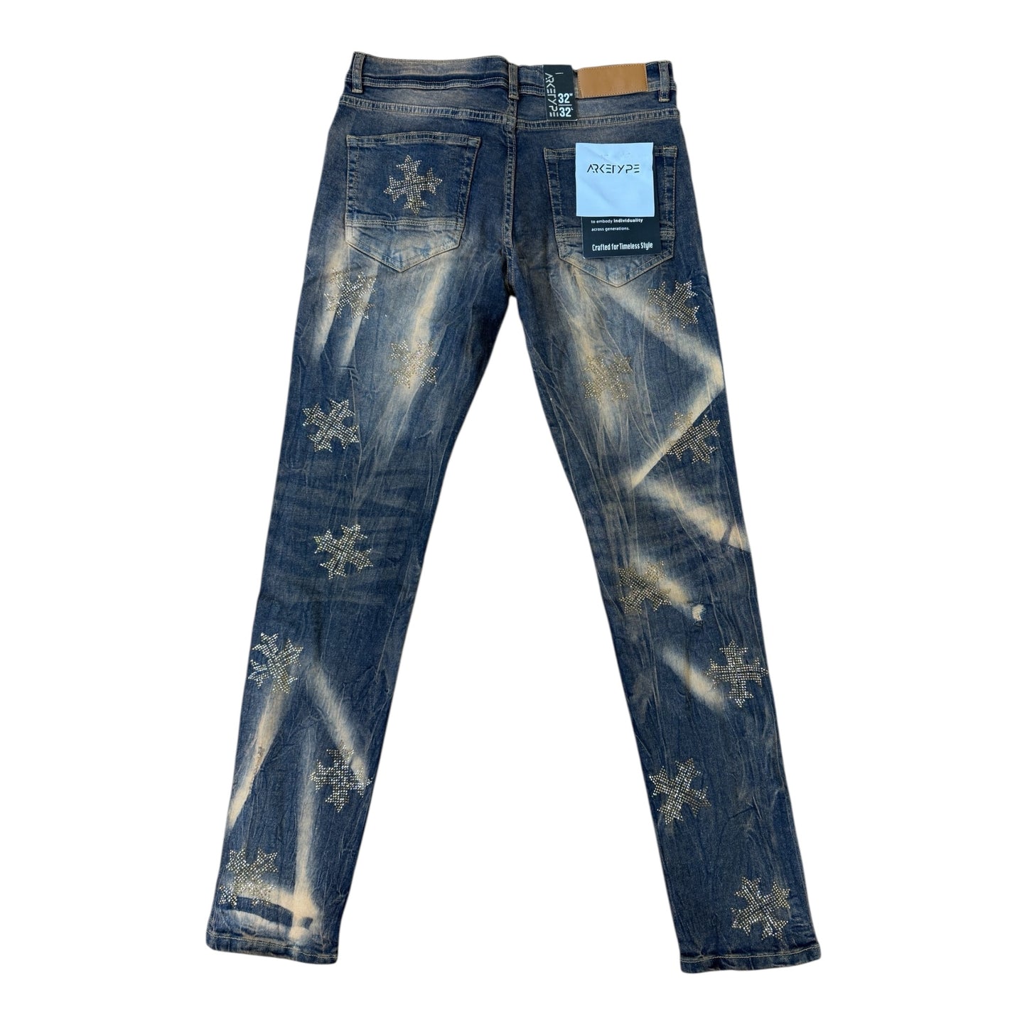 P570 - Cross Rip n Repair Rhinestone Slim-Fit Stretch Jeans