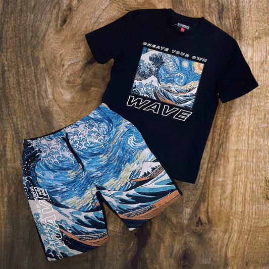 SB1509 - Create Your Own Wave Graphic Tapestry Shorts SET