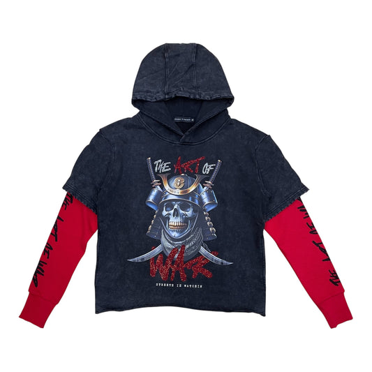 S2FH5229 - Art of War Rhinestones 2FER Washed Cropped Hoodie