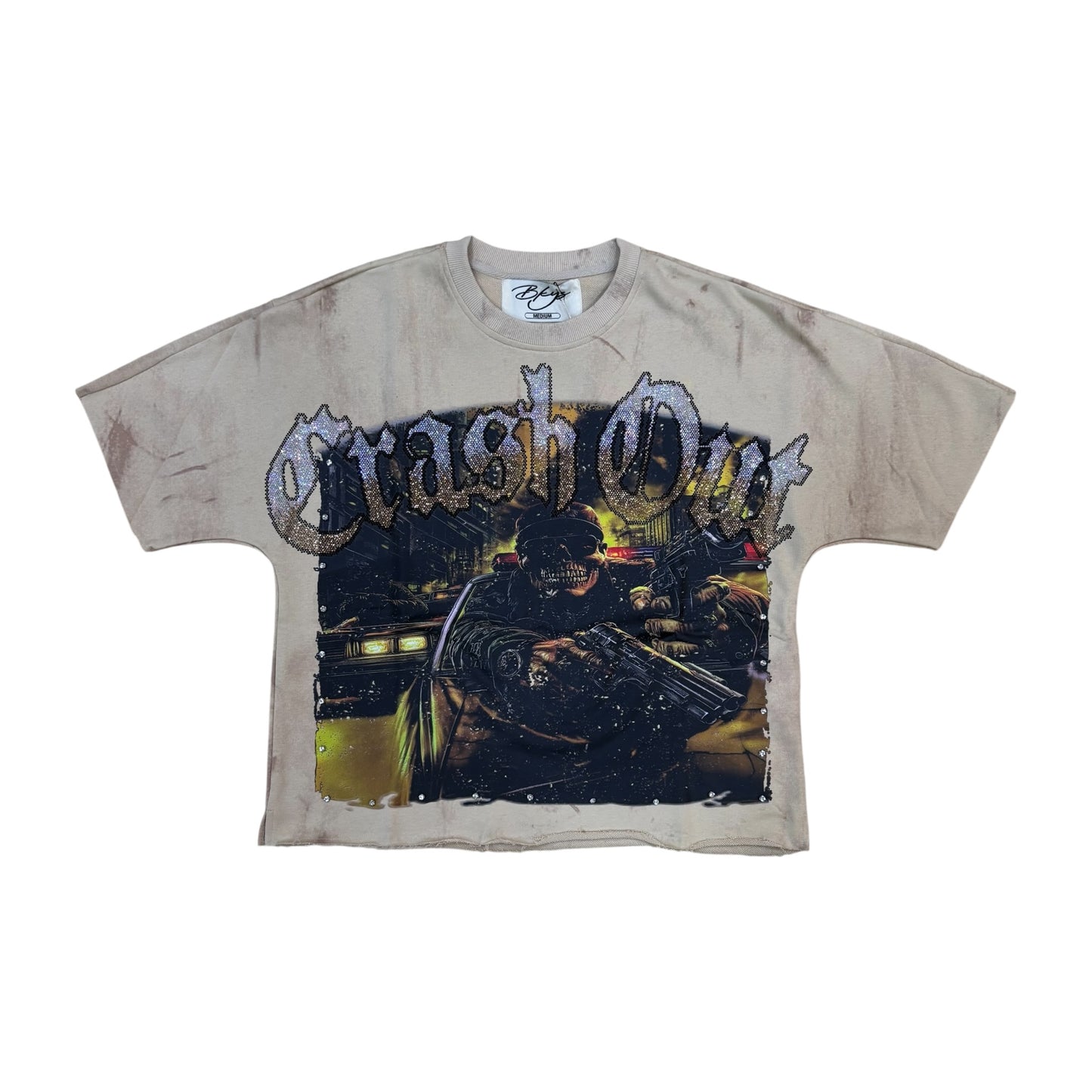 WH-T1433 - Crash Out with Rhinestones Cropped Top T-Shirt