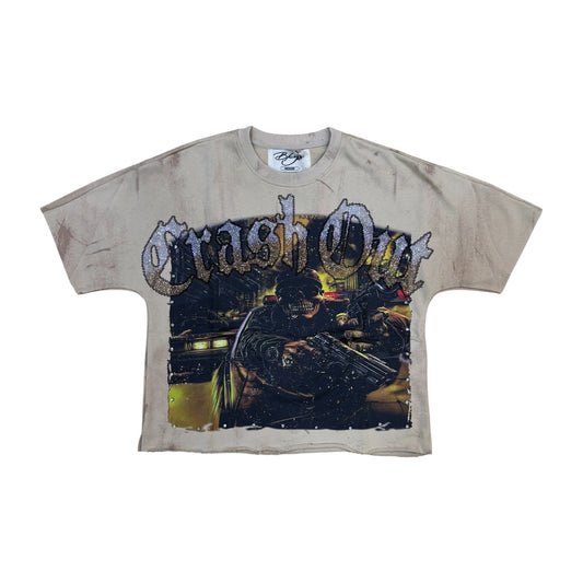 WH-T1433 - Crash Out with Rhinestones Cropped Top T-Shirt