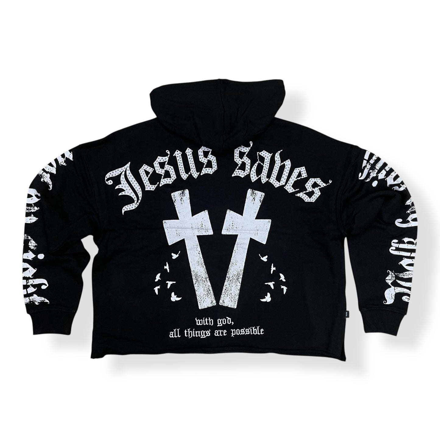 SW5241 - JESUS SAVES CROSS With Rhinestone Hoody & Stacked Fleece Pant (2 Piece Full Set)