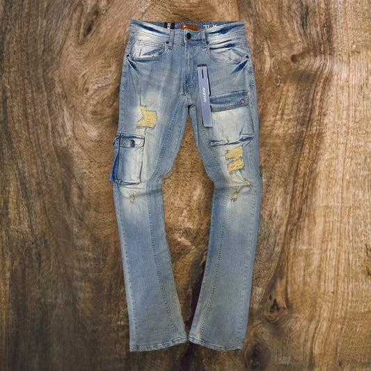 P535 - Cargo & Panel Stretch Stacked Flare Jeans