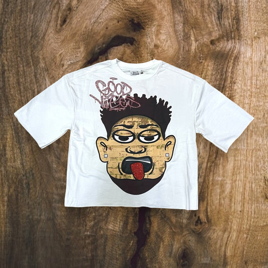 T2546 - Good Vibes Cropped Top Graphic T-Shirt