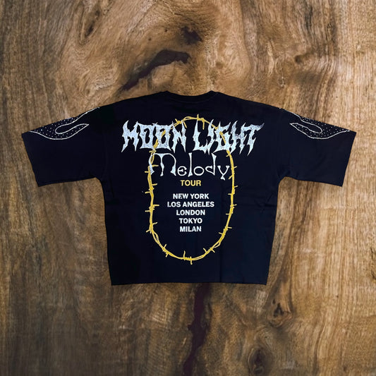 RK5481768 - Graveyard Groove with Rhinestones Cropped Drop Shoulder Fleece Crewneck