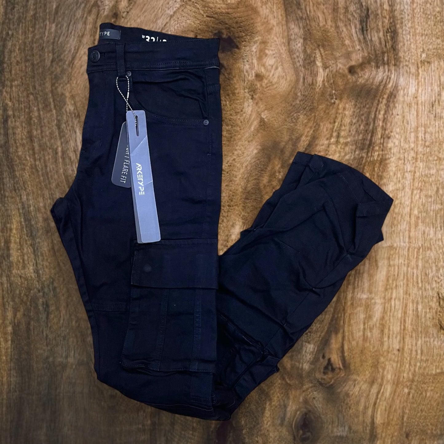 P536 - OS Cargo Stretchable Stacked Flared Jeans