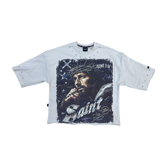 WH-SW6155 - Saint with Studs Cropped Top Graphic T-Shirt