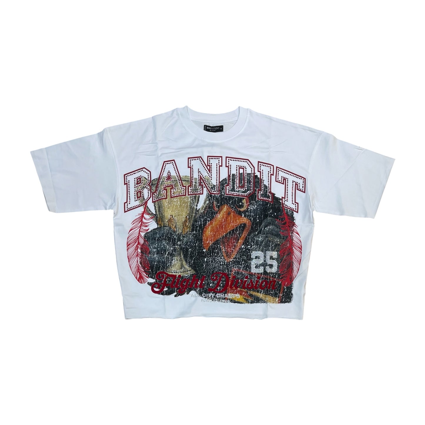 RK1481991 - Bandit Rhinestone Cropped Top Graphic T-Shirt