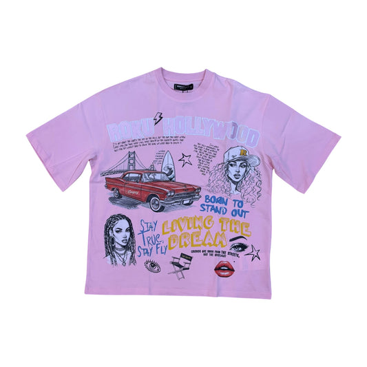 WH-RK1482120 - Living the Dream Faded with Rhinestones Boxy Graphic T-Shirt