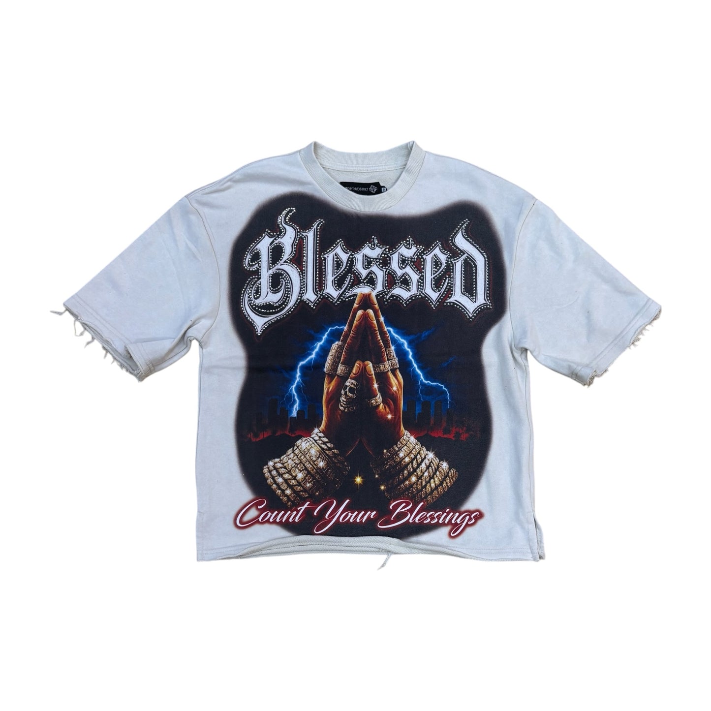 WH-SD2612 - Blessed with Rhinestone French Terry Cropped Top