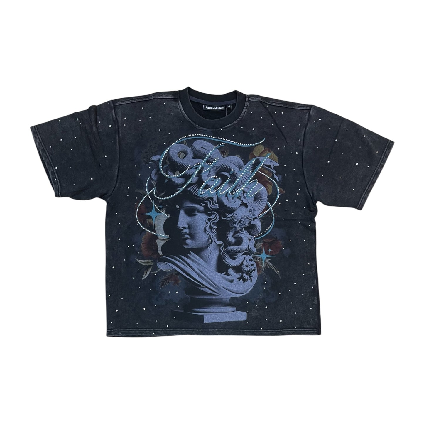 WH-610-11196 - Faith Medusa with Rhinestones Cropped Graphic T-Shirt