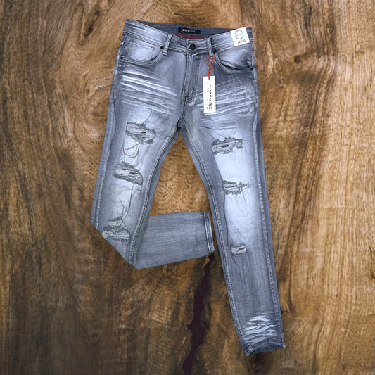 P540 - Double Whisker Rip n Repair Slim-Fit Stretch Jeans