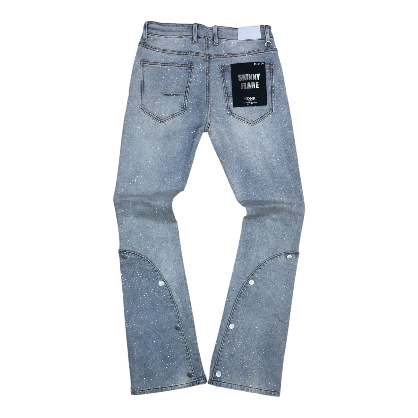 KND4979 - Double Layered Rhinestone Skinny Stacked Flared Jeans