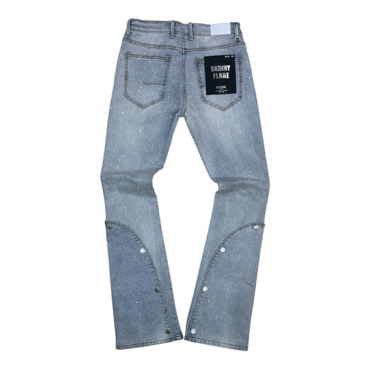 KND4979 - Double Layered Rhinestone Skinny Stacked Flared Jeans