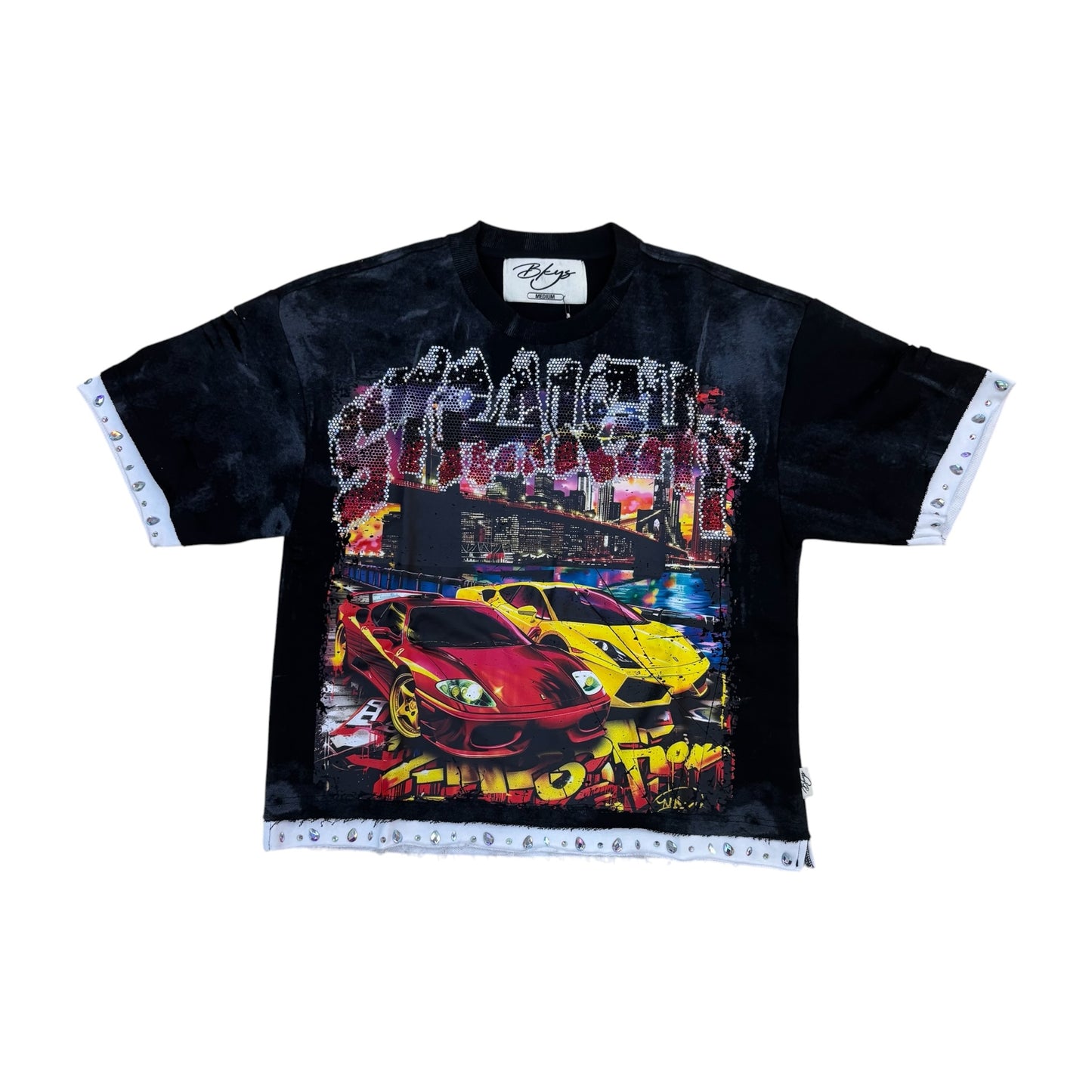 WH-T1486 - Straight with Rhinestones Cropped Top T-Shirt