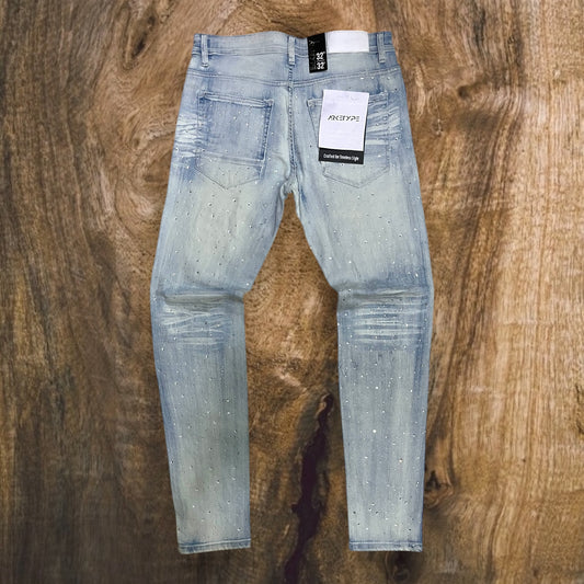 P547 - Rip & Repair All Over Rhinestone Slim-Fit Stretch Jeans