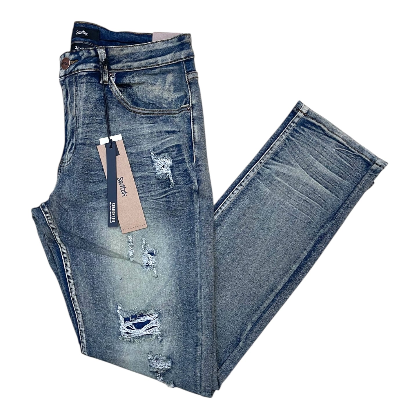 SF4640 - Basic Rip & Repair Denim Straight-Fit Stretch Jeans