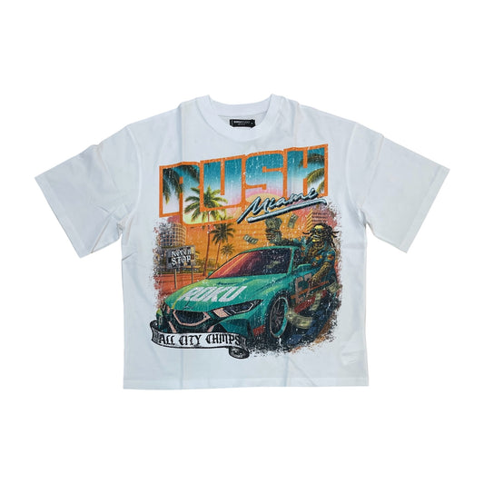 WH-RK1482050 - Miami with Rhinestones Boxy Graphic T-Shirt