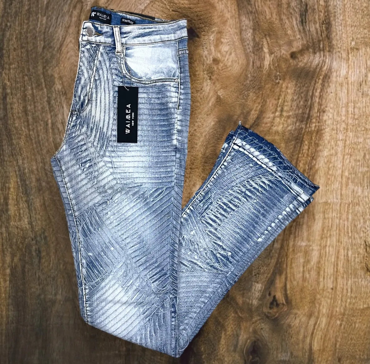 M5946D - Heavy Stitched Pattern Stacked Jeans