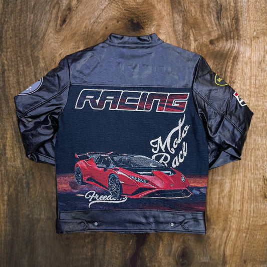 JJ2450 - Men's Tapestry Mixed Moto Racing Jacket (Black)