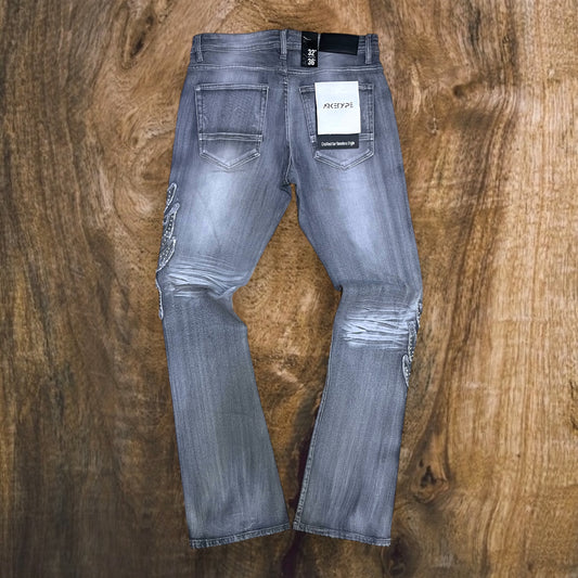 P543 - Dark Shdw with Studs Stretchable Stacked Flared Jeans