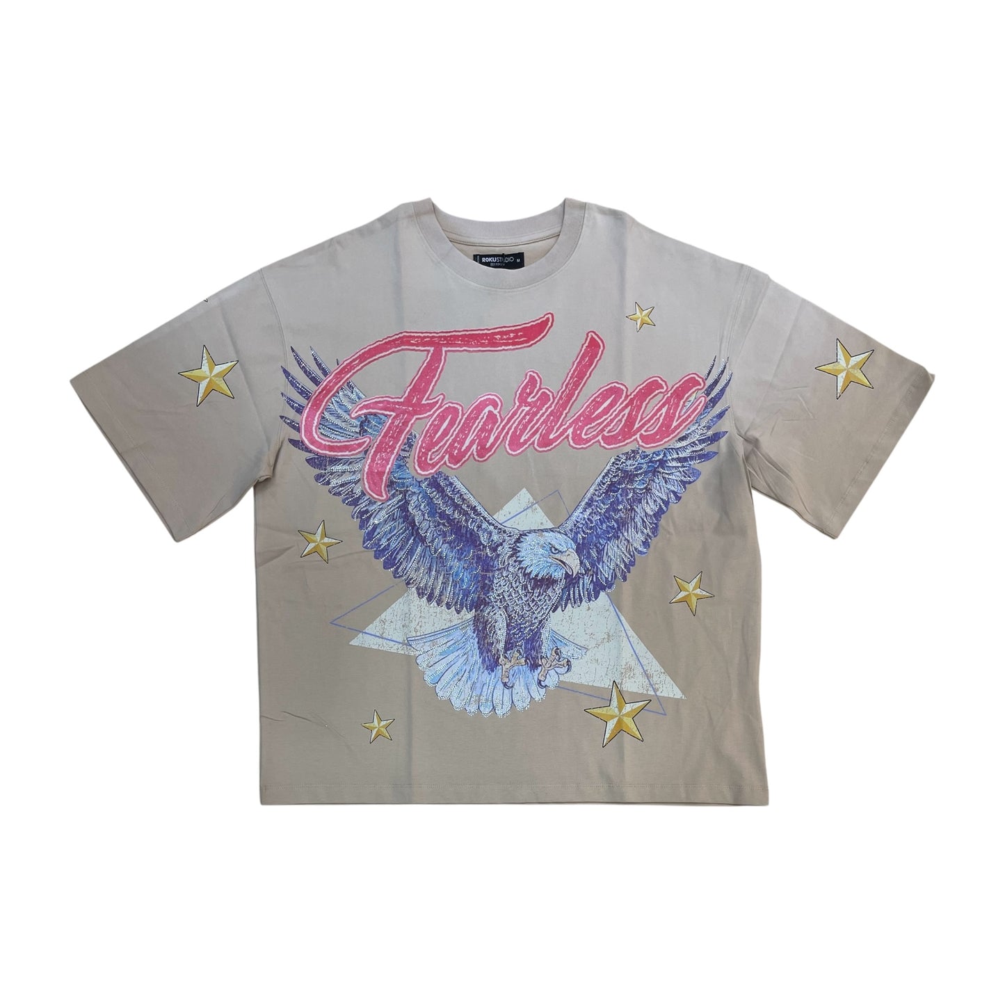 WH-RK1482093 - Fearless Faded with Rhinestones Boxy Graphic T-Shirt