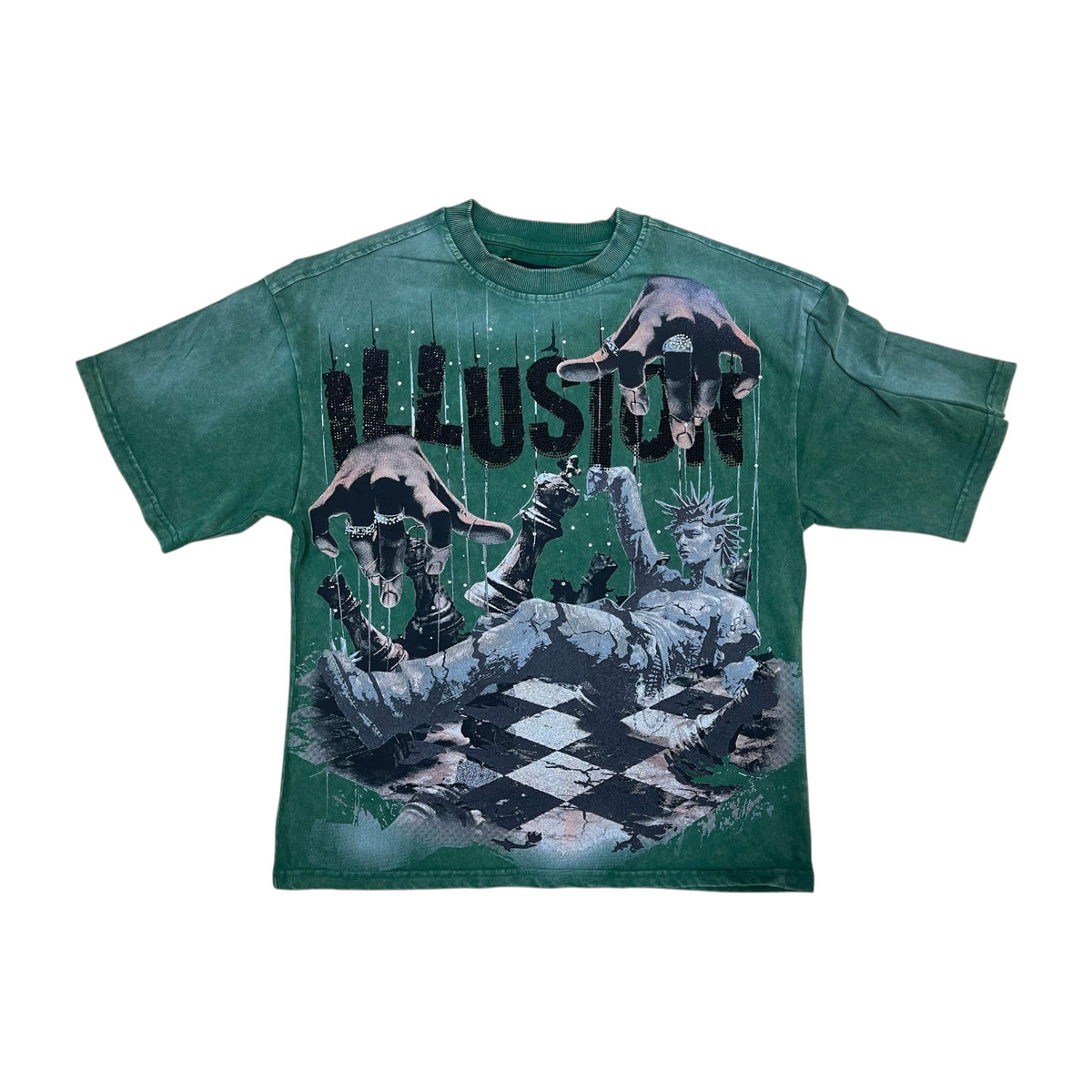 WH-T2685 - Illusion with Rhinestone Boxy Graphic T-Shirt