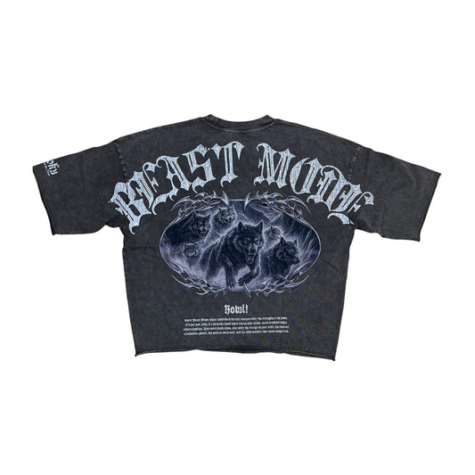WH-RK1482018 - Beast Enzyme Studded Cropped Top Graphic T-Shirt