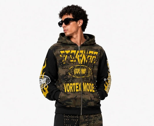 WH-ST8-037 - Premium French Terry Full Zip with Print, Twill Patch & Stud Patch Works Hoodie