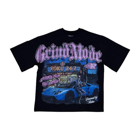 WH-RK1481960 - Grind Mode with Rhinestone Boxy Graphic T-Shirt