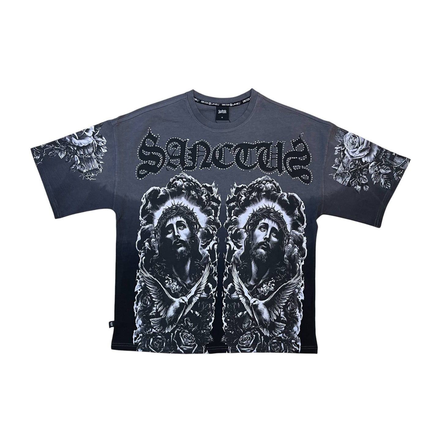 WH-SM6123 - Sanctus with Rhinestone Boxy Graphic T-Shirt