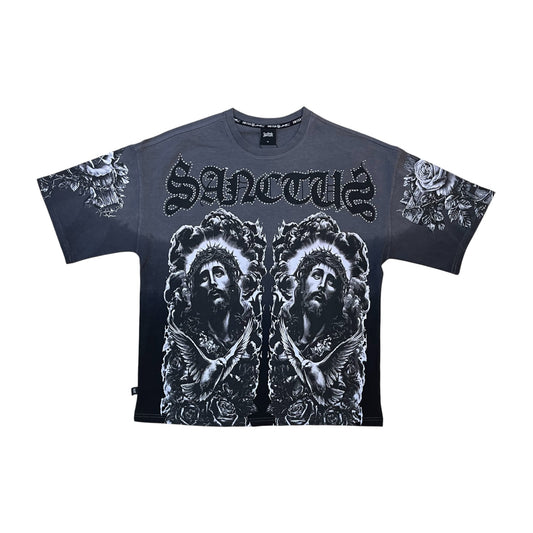 WH-SM6123 - Sanctus with Rhinestone Boxy Graphic T-Shirt